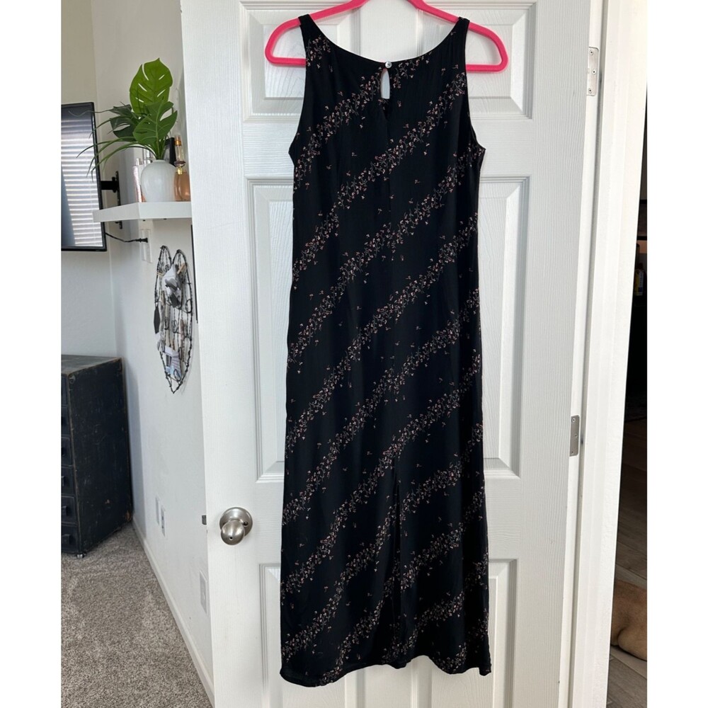 Eddie Bauer Black Floral Midi Dress Petite 16 Romantic Sleeveless y2k - Picture 2 of 5
